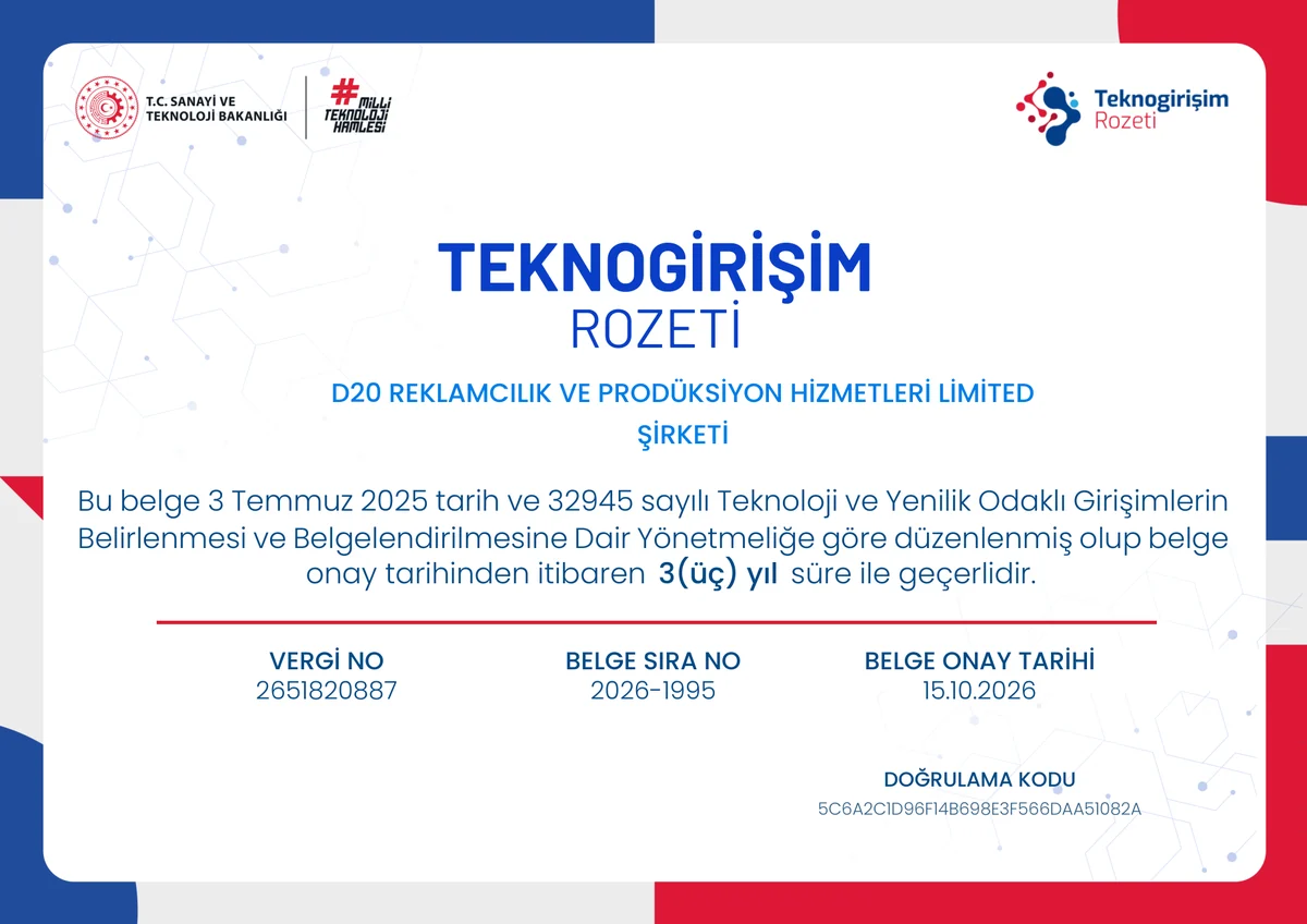 Teknogirişim Rozeti belgesi · 2026-1995